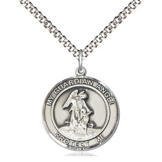 Sterling Silver Guardian Angel Medal Religious Jewelry Engraved Catholic Saint Jewelry