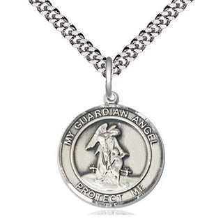 Sterling Silver Guardian Angel Medal Religious Jewelry Engraved Catholic Saint Jewelry