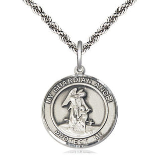 Sterling Silver Guardian Angel Medal Religious Jewelry Engraved Catholic Saint Jewelry
