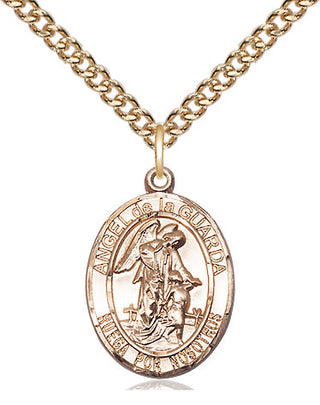 14kt Gold Filled Angel de la Guarda Medal Religious Jewelry Engraved Catholic Saint Jewelry
