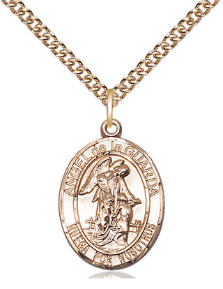 14kt Gold Angel de la Guarda Medal Engraved Catholic Saint Jewelry