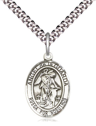 Pewter Angel de la Guarda Medal Religious Jewelry Engraved Catholic Saint Jewelry