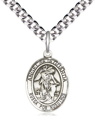 Pewter Angel de la Guarda Medal Religious Jewelry Engraved Catholic Saint Jewelry