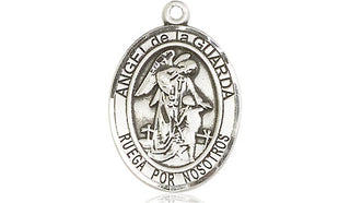 Sterling Silver Angel de la Guarda Medal Engraved Catholic Saint Jewelry