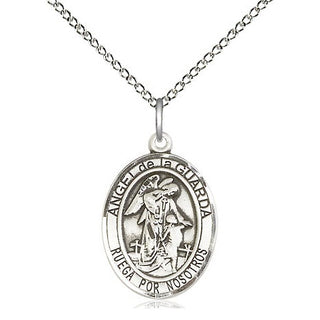 Sterling Silver Angel de la Guarda Medal Religious Jewelry Engraved Catholic Saint Jewelry