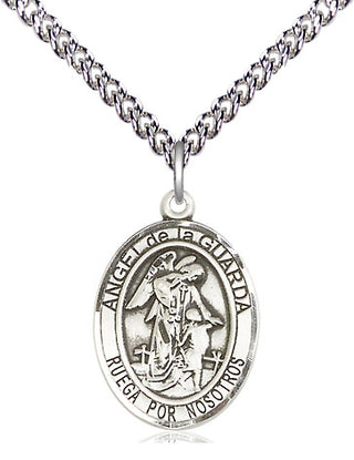 Sterling Silver Angel de la Guarda Medal Religious Jewelry Engraved Catholic Saint Jewelry
