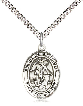 Sterling Silver Angel de la Guarda Medal Religious Jewelry Engraved Catholic Saint Jewelry