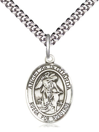 Sterling Silver Angel de la Guarda Medal Religious Jewelry Engraved Catholic Saint Jewelry
