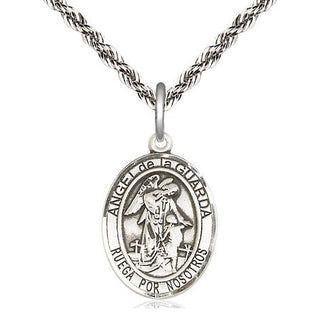 Sterling Silver Angel de la Guarda Medal Religious Jewelry Engraved Catholic Saint Jewelry