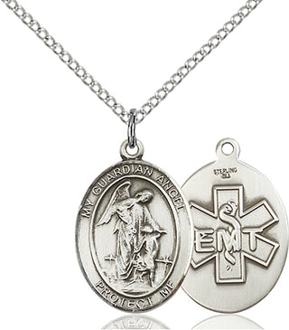 Sterling Silver Guardian Angel EMT Medal Religious Jewelry