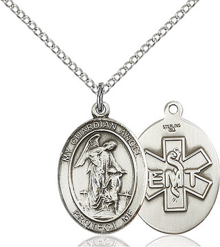Sterling Silver Guardian Angel EMT Medal Religious Jewelry