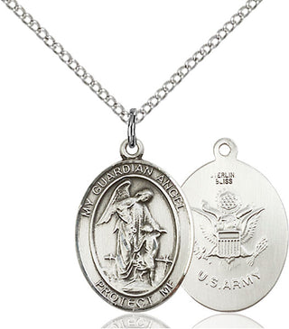 Sterling Silver Guardian Angel Army Medal Religious Jewelry