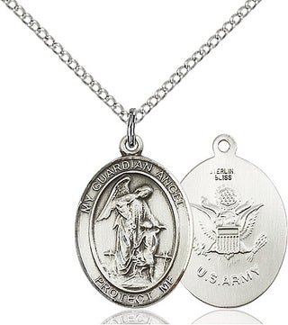 Sterling Silver Guardian Angel Army Medal Religious Jewelry