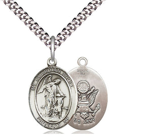 Sterling Silver Guardian Angel Army Medal Religious Jewelry