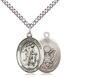 Sterling Silver Guardian Angel Army Medal Religious Jewelry