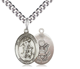 Sterling Silver Guardian Angel Army Medal Religious Jewelry