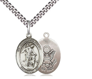 Sterling Silver Guardian Angel Army Medal Religious Jewelry