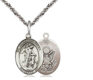 Sterling Silver Guardian Angel Army Medal Religious Jewelry
