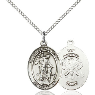 Sterling Silver Guardian Angel National Guard Medal Religious Jewelry
