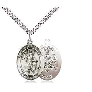 Sterling Silver Guardian Angel National Guard Medal Religious Jewelry