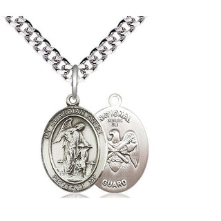 Sterling Silver Guardian Angel National Guard Medal Religious Jewelry