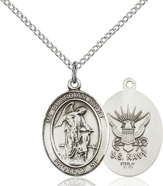 Sterling Silver Guardian Angel Navy Medal Religious Jewelry