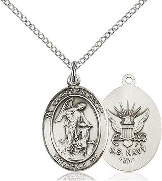 Sterling Silver Guardian Angel Navy Medal Religious Jewelry