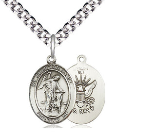 Sterling Silver Guardian Angel Navy Medal Religious Jewelry