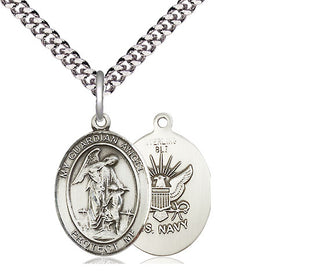 Sterling Silver Guardian Angel Navy Medal Religious Jewelry