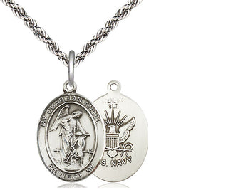 Sterling Silver Guardian Angel Navy Medal Religious Jewelry
