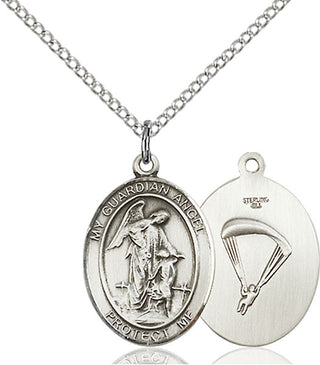 Sterling Silver Guardian Angel Paratrooper Medal Religious Jewelry
