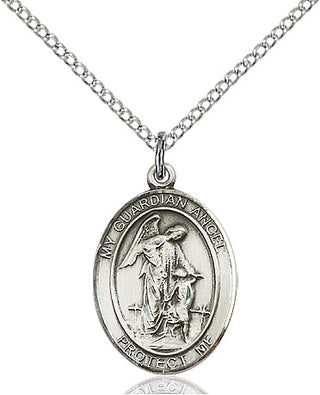 Sterling Silver Guardian Angel Medal Religious Jewelry Engraved Catholic Saint Jewelry