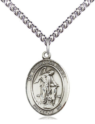Sterling Silver Guardian Angel Medal Religious Jewelry Engraved Catholic Saint Jewelry
