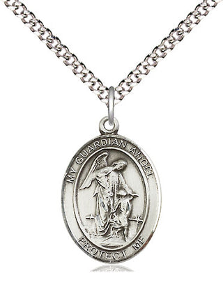 Sterling Silver Guardian Angel Medal Religious Jewelry Engraved Catholic Saint Jewelry