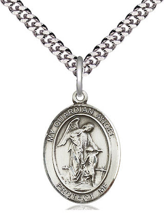 Sterling Silver Guardian Angel Medal Religious Jewelry Engraved Catholic Saint Jewelry
