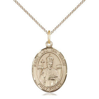 14kt Gold Saint Leo the Great Medal Engraved Catholic Saint Jewelry