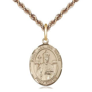 14kt Gold Saint Leo the Great Medal Engraved Catholic Saint Jewelry