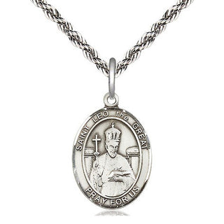 Sterling Silver Saint Leo the Great Medal Religious Jewelry Engraved Catholic Saint Jewelry