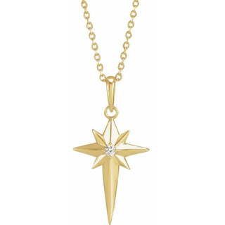 14K Yellow .03 CT Natural Diamond Star Cross 16-18" Necklace