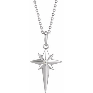 Sterling Silver .03 CT Natural Diamond Star Cross 16-18" Necklace