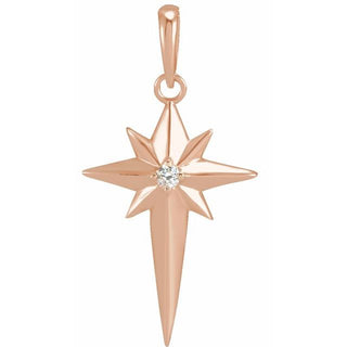 14K Rose .03 CT Natural Diamond Star Cross Pendant