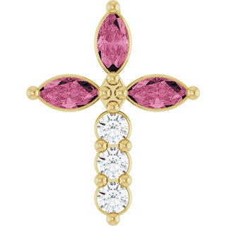 14K Yellow Natural Pink Tourmaline & 1/10 CTW Natural Diamond Cross Pendant