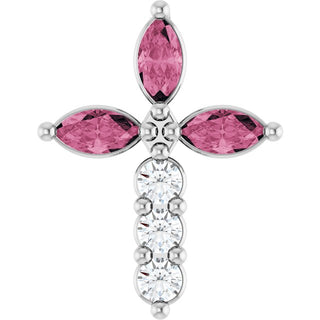 Sterling Silver Natural Pink Tourmaline & 1/10 CTW Natural Diamond Cross Pendant