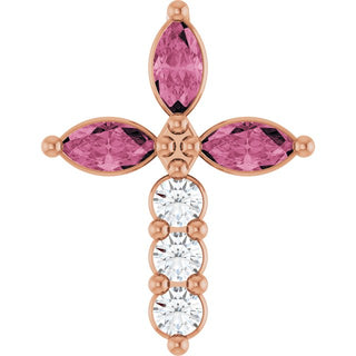14K Rose Natural Pink Tourmaline & 1/10 CTW Natural Diamond Cross Pendant