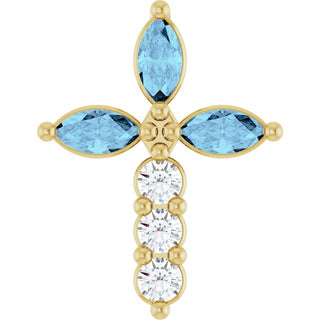 14K Yellow Natural Aquamarine & 1/10 CTW Natural Diamond Cross Pendant