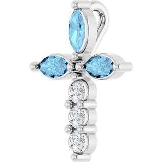 Platinum Natural Aquamarine & 1/10 CTW Natural Diamond Cross Pendant