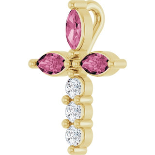 14K Yellow Natural Pink Tourmaline & 1/10 CTW Natural Diamond Cross Pendant