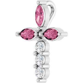 Platinum Natural Pink Tourmaline & 1/10 CTW Natural Diamond Cross Pendant