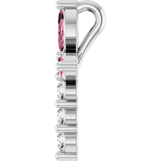 Platinum Natural Pink Tourmaline & 1/10 CTW Natural Diamond Cross Pendant
