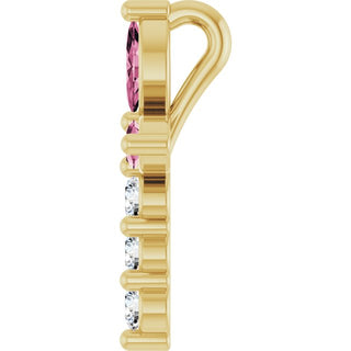 14K Yellow Natural Pink Tourmaline & 1/10 CTW Natural Diamond Cross Pendant
